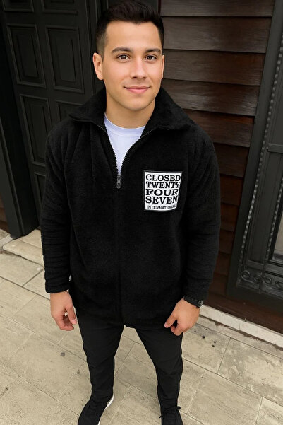 BLACK MODBLACK Men's Polar Zip-Up Sweatshirt – Without Hood, with Pockets, Soft Textured, Oversize Relaxed Fit.