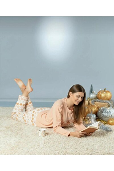 İpek Women's Long Sleeve Crew Neck Pumpkin Pattern Thermal Pajama Set