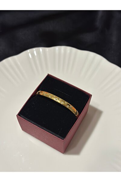 DLAAKSESUAR Zirkon Yıldız Taş Desenli Çelik Kelepçe