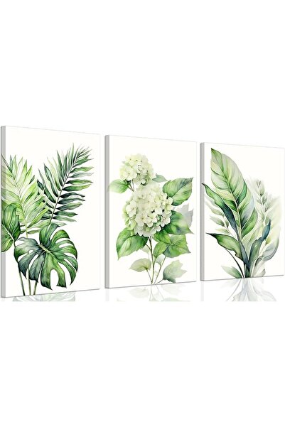 ALAYRA International 3Pcs Boho Abstract Line Art Green Plant Canvas Prints fr...