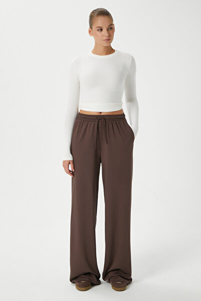 Ritnice Kadın Modal Select Geniş Paça Kahverengi Eşofman Altı