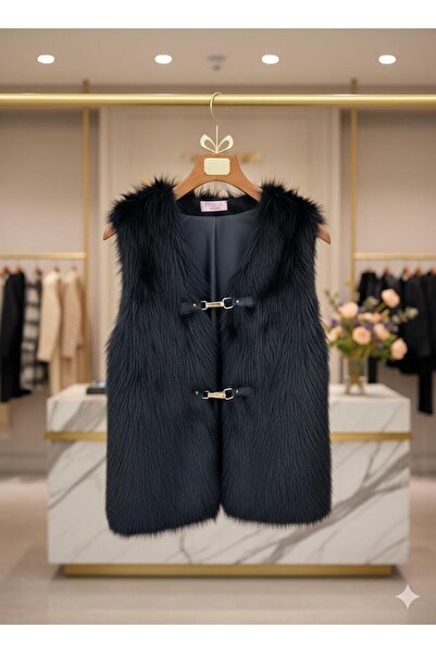 pour la riviere Premium Satin Lined Fur Women's Vest with Detachable Clasp