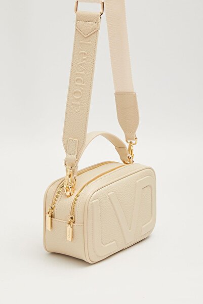Levidor Two-Compartment Long Strap Small Size Sporty Design Women's Hand and Shoulder Bag Casual Design Cream