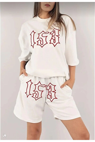 BLACK MODBLACK Women's Unisex Embroidered Shorts Set - White