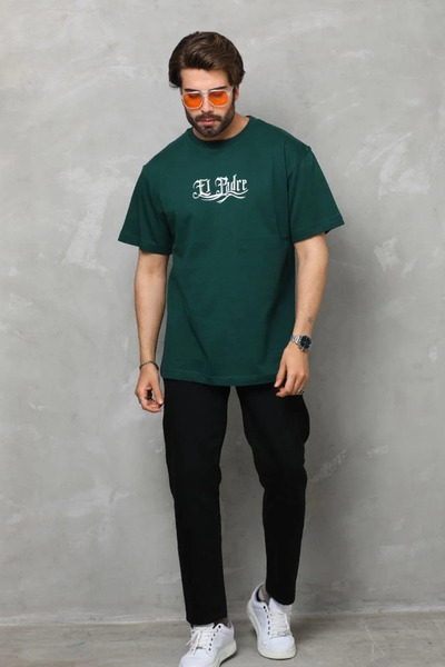 fourblack Unisex Crew Neck Printed Oversize T-Shirt - Green