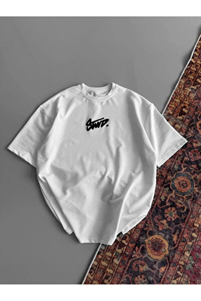 fourblack Tricou oversize imprimat pentru damă - alb