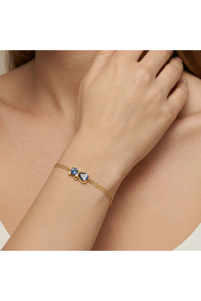 Bravo Silver 925 Ayar Tanzanit Taşlı Kedi Gümüş Bileklik
