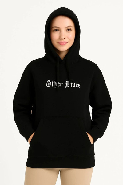 BLACK MODBLACK Women's Hooded Sweatshirt – Oversized Three-Thread Fleece Hood...