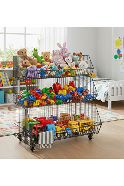 SLLER 3 Katlı Portatif Tekerlekli Metal Tel Sepet Standı-Çok Amaçlı Düzenleyi...