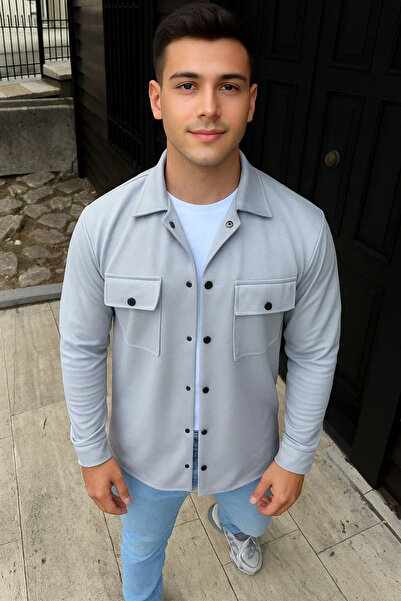 BLACK MODBLACK Men's Diagonal Fabric Pocketed Snap-Fastened Long Sleeve, Shir...