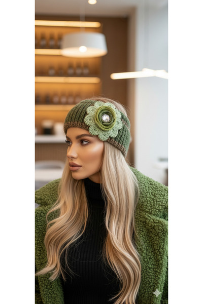 drt tasarım ربطة شعر خضراء عريضة مزينة بالزهور