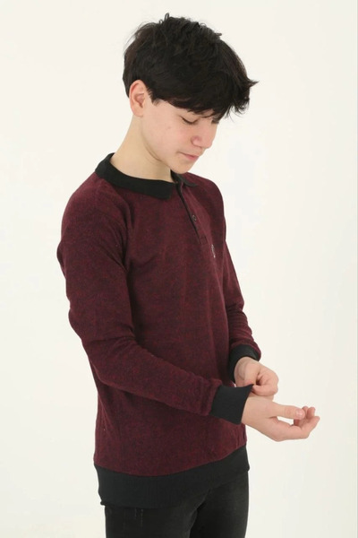 BLACK MODBLACK Children's Selanik Collar Embroidered Sweater - Red