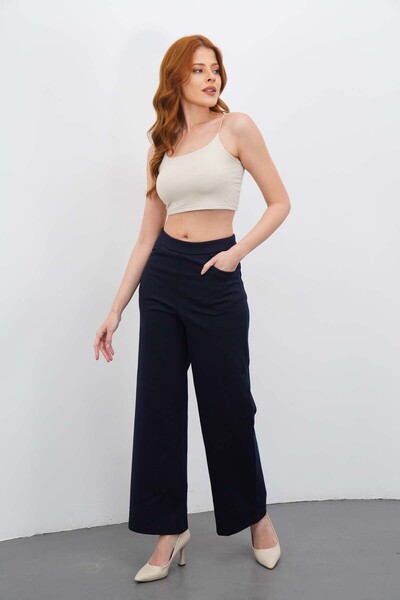 DI LORIA Жіночі темно-сині штани-палаццо з високою талією та широкими штанина...