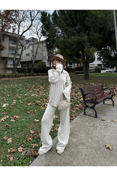 BLACK MODBLACK Tricot Double Set with Collar and Striped Detail - White