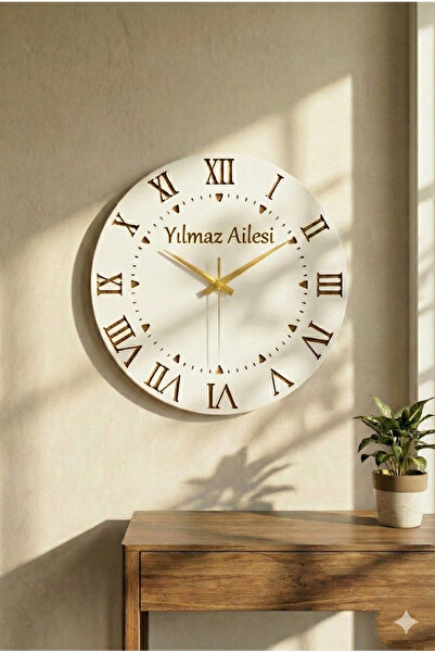 Dekorobi Kişiye Özel İsim Yazılı Roma Rakamlı Dekoratif Duvar Saati - 40 cm Salon Ofis Saati