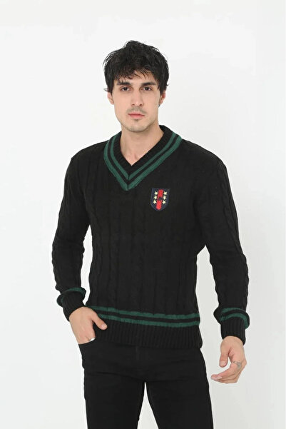 BLACK MODBLACK Men's V-Neck Knitted Sweater - Black