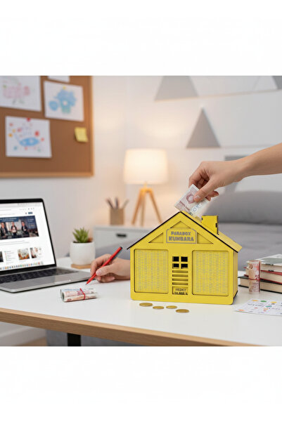 Altın express ✨   Parabox Wooden Goal Piggy Bank - 10,000 Tl Savings Motivation Box (Home Design)