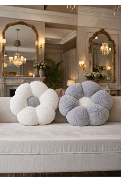 TrendTopic Dekoratif İkiz 37 Cm Elyaf Dolgulu Papatya Kırlent Yastık Minder