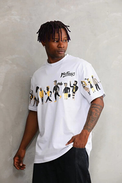 BLACK MODBLACK Roselight Unisex Circular Neck Printed Oversize T-Shirt - Whit...