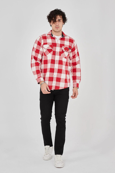 BLACK MODBLACK Men's Woodcutter Shirt – Long Sleeve, Fleece-Lined Fabric, Checked Pattern, Regular Fit, with Cuffs, Chic