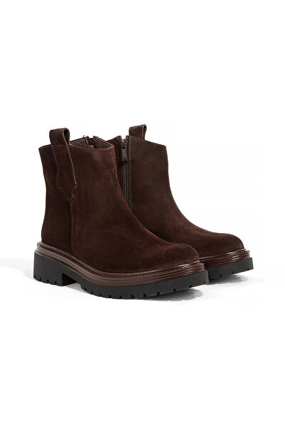 Rella Shoes Zipper Detailed Genuine Leather Brown Suede Daily Stylish Comfort...