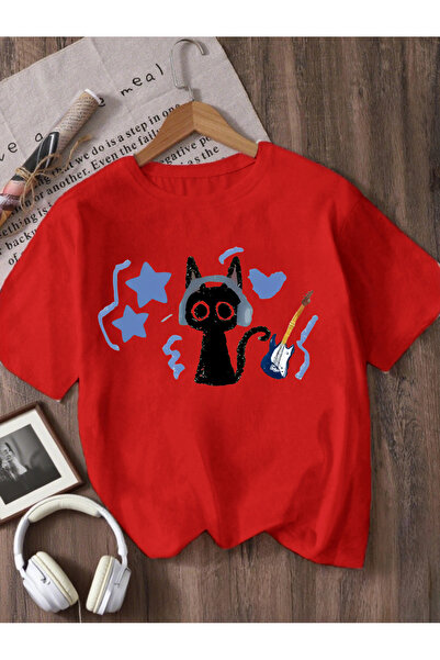 Let's Wear T-Shirt for Girls with Cat Printed Bicycle Collar