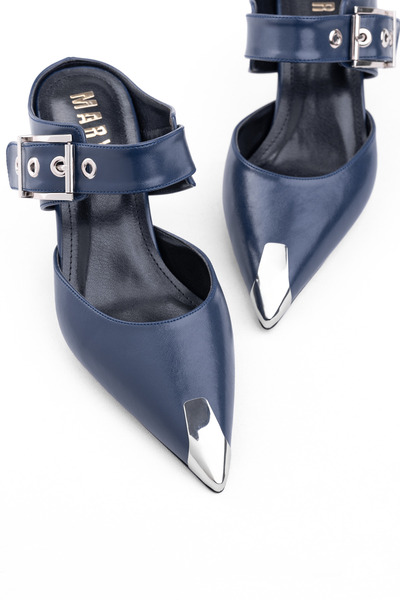 MARY Pantofi cu toc înalt bleumarin, pantofi tip mule cu toc subțire și catar...