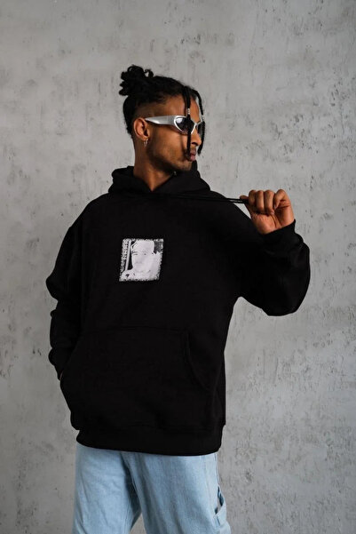 BLACK MODBLACK Men's Front and Back Printed Hooded Sweatshirt - Black