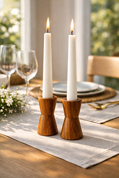 mebaconcept Tik Rengi Ahşap Şamdan 2’li Set | 10 cm Dekoratif Mumluk | Doğal ...