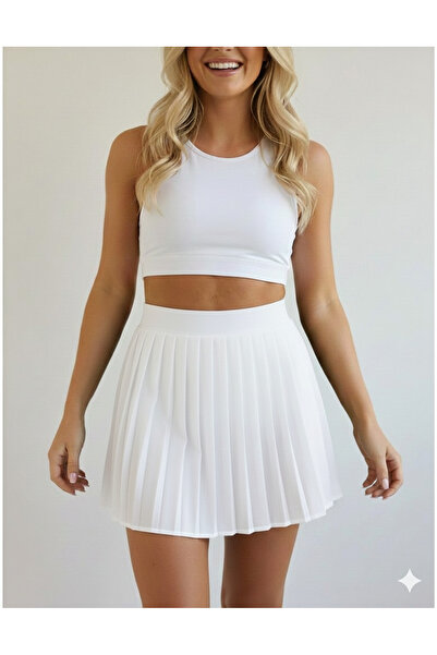 LYZALÜXEN LÜXEN BEYAZ PİLELİ TENİS ETEK İÇİ ŞORTLU