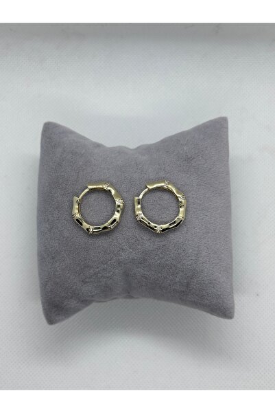 Bade Jewelry Vip Gold Taşlı Kemik Halka Küpe