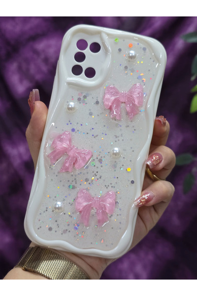 Magic Ring حافظة هاتف سامسونج جالاكسي A31 المتوافقة مع اللون الوردي اللامع وتفاصيل اللؤلؤ من الإيبوكسي