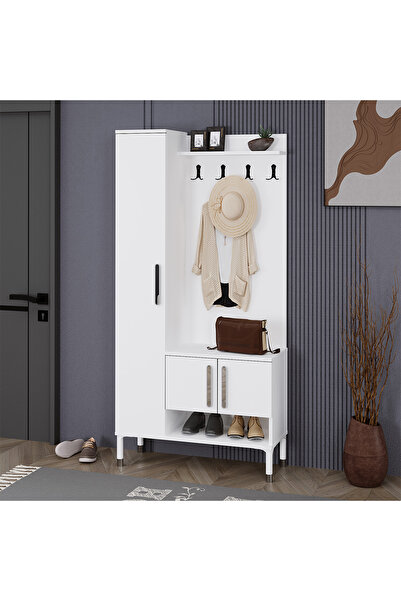 Kalender Dekor Peri Ayaklı Portmanto Vestiyer Ayakkabılık Beyaz