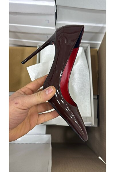 MYVOLANTE Women's Brown Patent Leather Sole Red Heeled Stiletto Model Classic Heeled Shoes