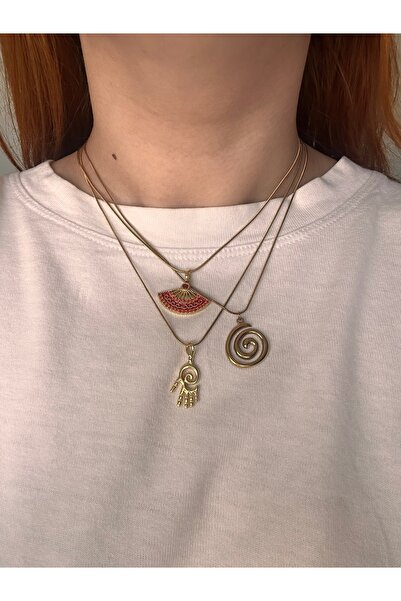 sevvelry Çelik kolye kombin Spiral Yelpaze Fatma Ana Eli