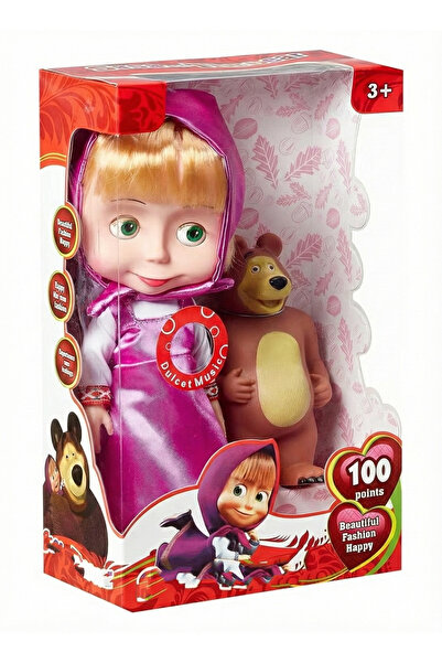 REZZOSS مجموعة ألعاب ساسا والدب الموسيقية للبنات، دمية تغني، وشاح رأس وردي، ملابس مريحة، دمية لطيفة على طراز ماشا
