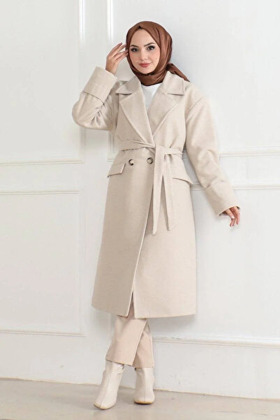 BLACK MODBLACK Women's Cashemere Coat – Long Length Double-Breasted with Coll...