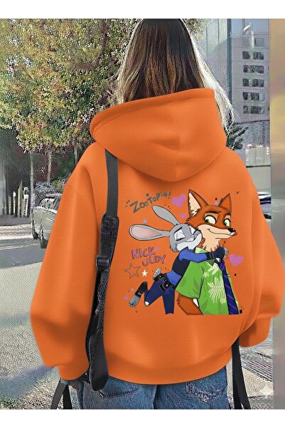 CLASSY.MODA Unisex Oversized Zootopia Nick & Judy Printed Hooded Sweatshirt