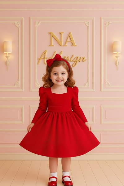 NA ADDESIGN فستان أحمر مبطن مصنوع خصيصًا للفتيات من ماركة Red Fairy Tale