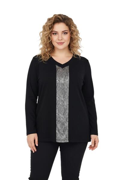 wearon tekstil Women's Black V-Neck Stone Blouse Bgl-St05150