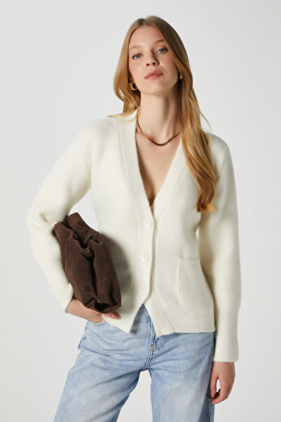 Ritnice Women's Alexa Tok Textured Ecru Pocket Cardigan