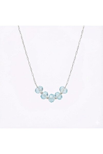 Taş Sandığı Çelik Zincirli Mavi Topaz Kolye