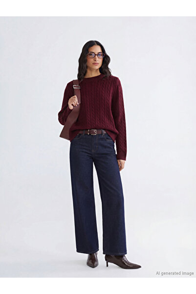 LC Waikiki Lcw Modest Burgundy Crew Neck Self Patterned Women's Knitwear Sweater