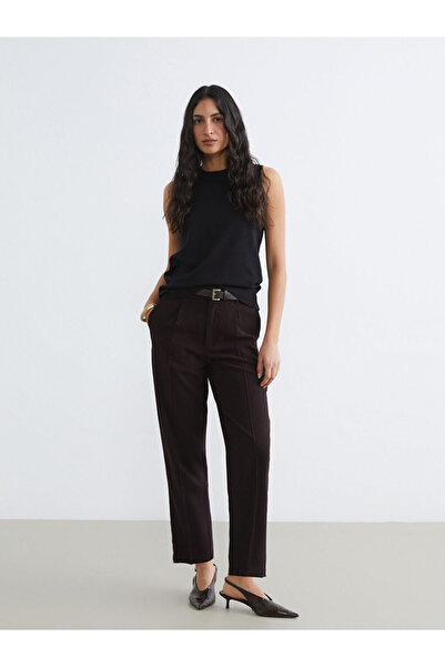 LC Waikiki Brown Belted Women's Pleated Trousers