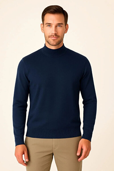 BLACK MODBLACK Men's Half-Neck Knitwear Sweater, Soft Textured Cotton, Thin W...