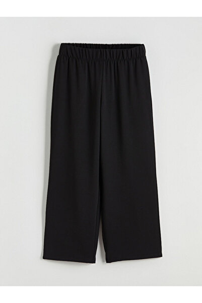 LC Waikiki Black Elastic Waist Wide Leg Women's Trousers