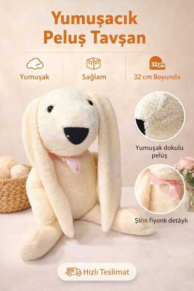 Loselya Hediyelik Peluş Tavşan 32 cm Çocuk Odası Dekoratif Peluş Oyuncak