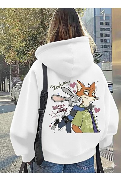 CLASSY.MODA Unisex Oversized Zootopia Nick & Judy Printed Hooded Sweatshirt