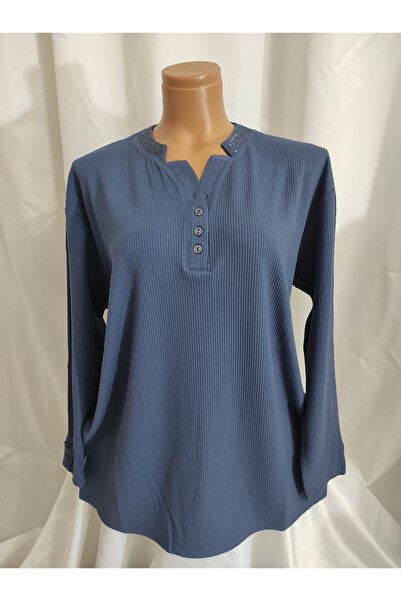 DİLEĞİM BUTİK BÜYÜK BEDEN V YAKA YUMUŞAK ESNEK TRİKO BLUZ