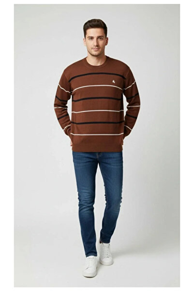 BLACK MODBLACK Men's Crew Neck Striped Knit Sweater Soft Textured Cotton Thin...